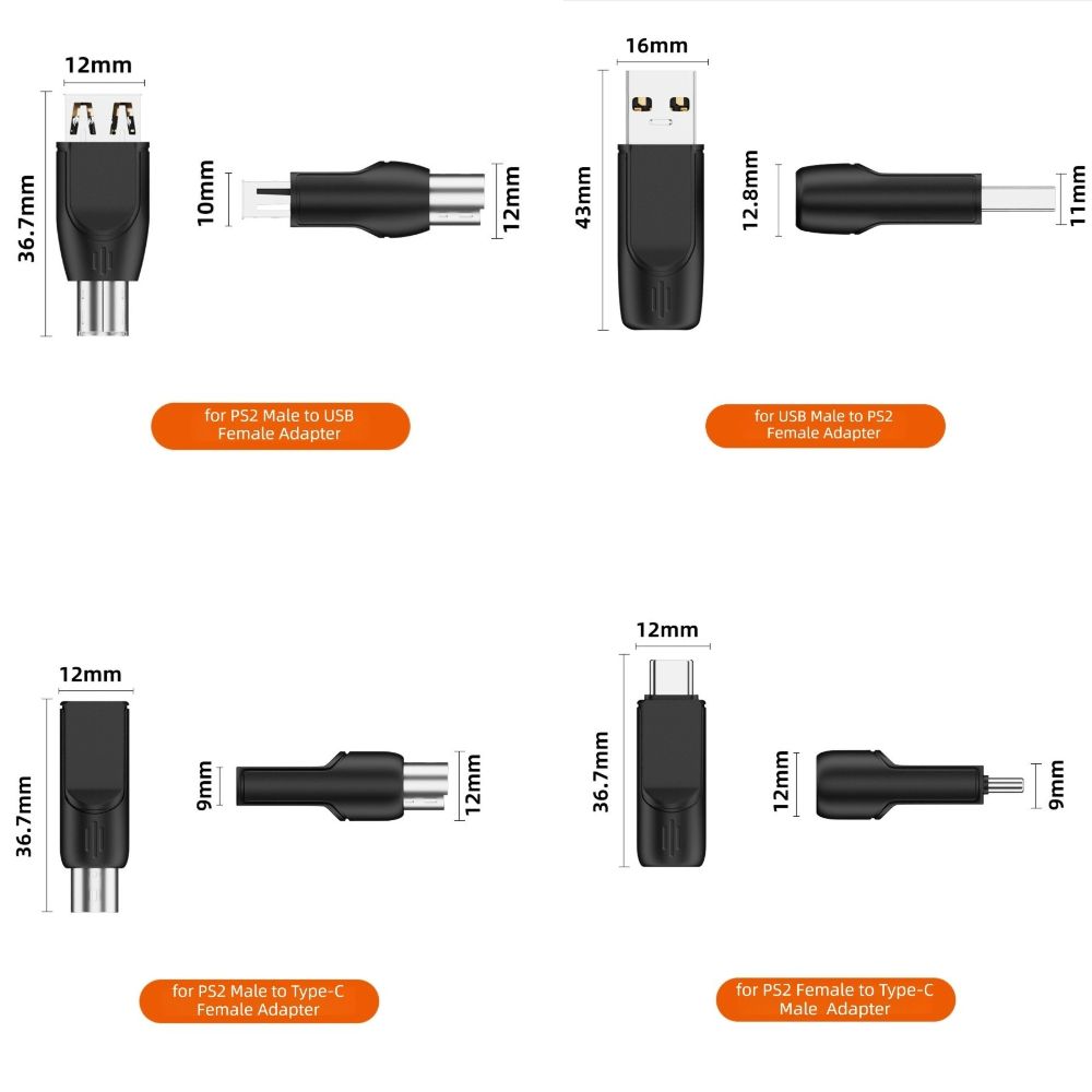 PVC for PS2 to USB Adapter Compact Keyboard Mouse Connector Mouse Connection