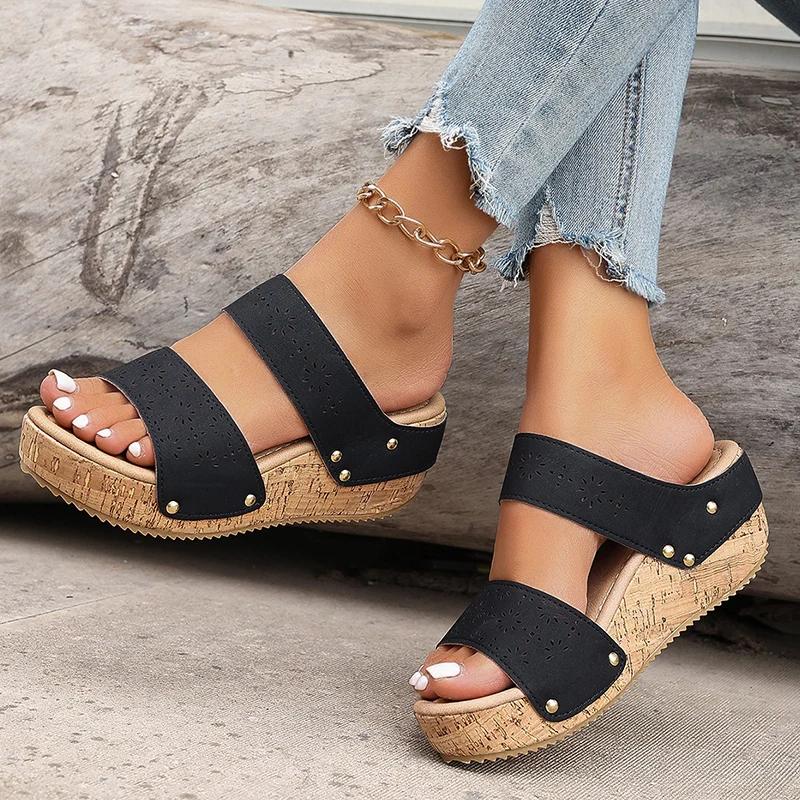 Fashion 2025 Summer Platform Sandals Fashion Shoes for Women Vintage Hollow Out Thick Bottom Slippers Woman Comfort Non Slip Rome Shoes