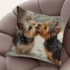1 милая наволочка с йоркширским терьером - зимняя снежная сцена, два милых рисунка с домашними питомцами, антиаллергенный материал, подходит для гостиной