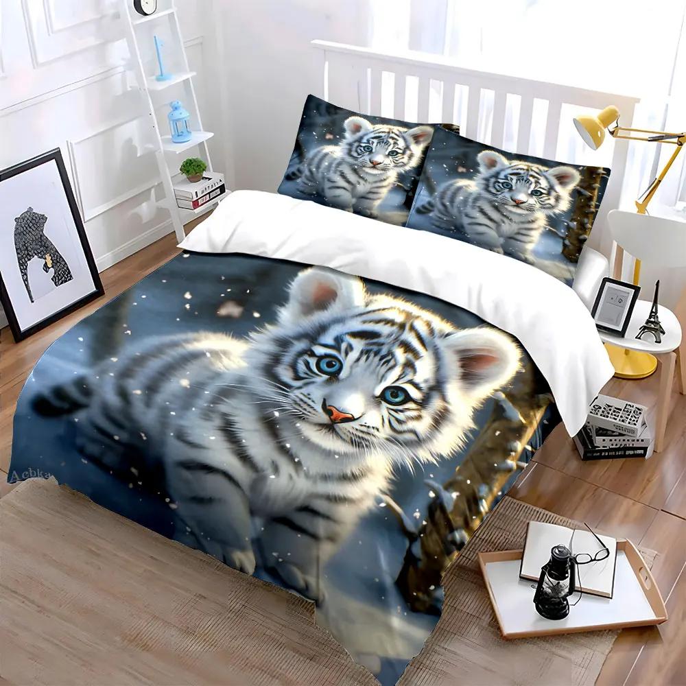 "White Tiger Art Decor Set" Soft Comfortable Duvet Cover Bedding Set Included 1*Duvet Cover & 2*Pillowcases, gift