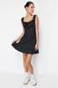 Women's Fashion New Dress Black001 Square Collar Flounce A-Line Mini Knitted Mini Dress