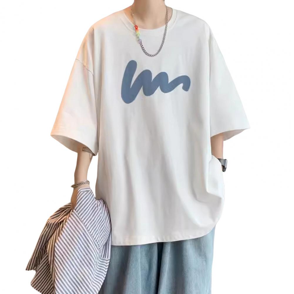 Летняя мужская футболка со средними рукавами и круглым вырезом, свободный крой, размер плюс, однотонный, с принтом, средней длины, повседневный пуловер, повседневная домашняя одежда, спорт