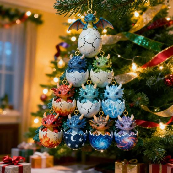 Yousheng 2D Acrylic Dragon Hanging Decoration Flat Cartoon Flying Dragon Egg Christmas Tree Hanging Ornament Indoor Home Holiday Party Pendant