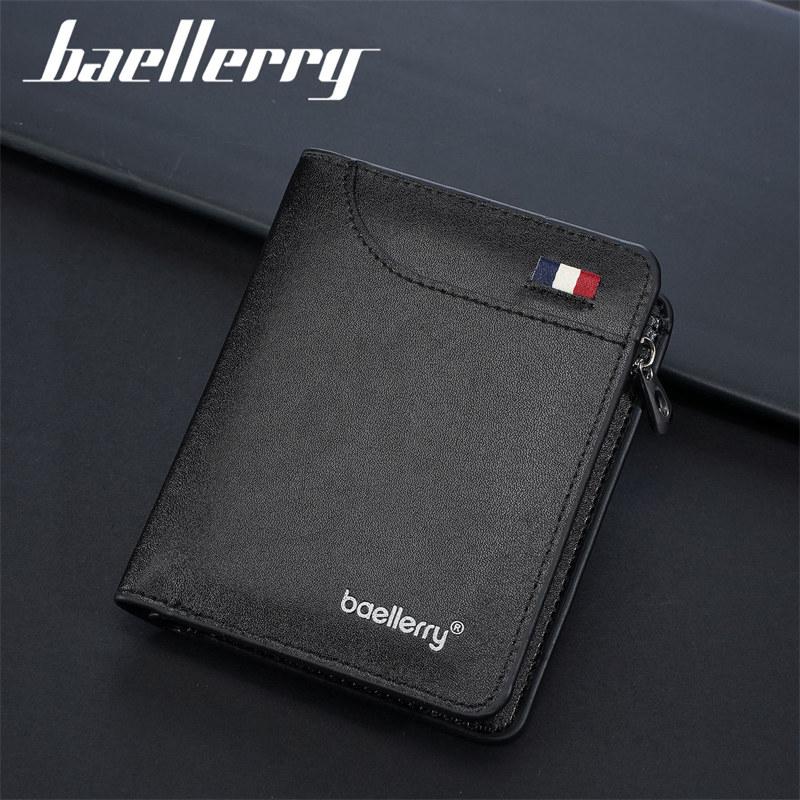 Baellerry Vintage Design Tri-fold Short Wallets for Men Fashion Business  Card Holder Zipper Purses