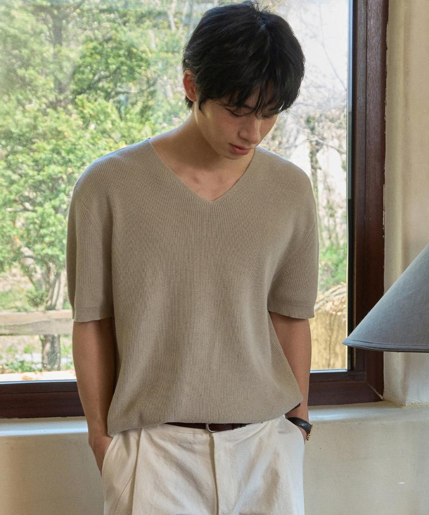 Среда Оазис Моющийся Каждый V-образный вырез Половинная вязка_Бежевый(Wc26Kn49)