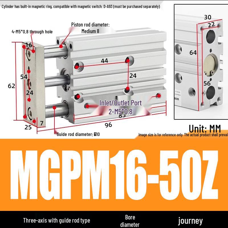 Compact Three-Axis Pneumatic Guided Rod Cylinder 12/16/20/25/32-10/20/40/50/75z