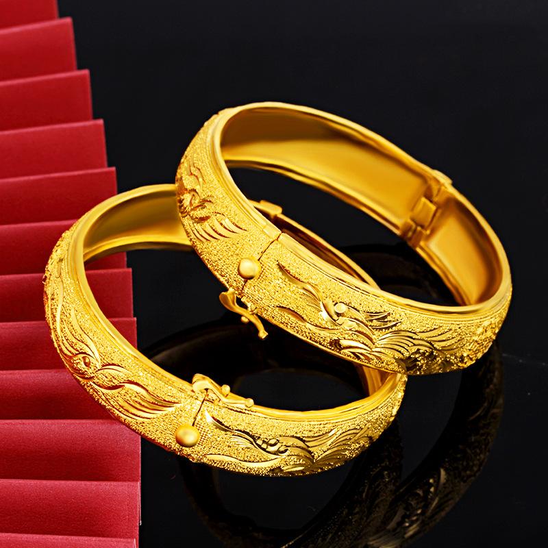Браслет с имитацией дракона и феникса с желтым покрытием, свадебные украшения из толстого золота, браслет с тонким песком Seiko Hi Word Dragon and Phoenix