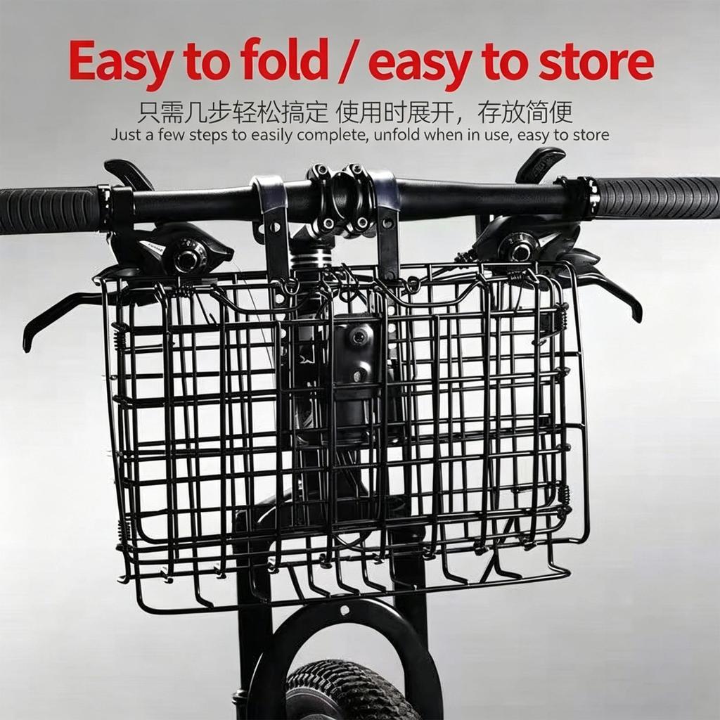 Bike Basket, Heavy-Duty Metal Wire Bicycle Basket with Hooks, Quick Install, Rust-Resistant, Large Capacity for Grocery Shopping Pets Daily Commuting