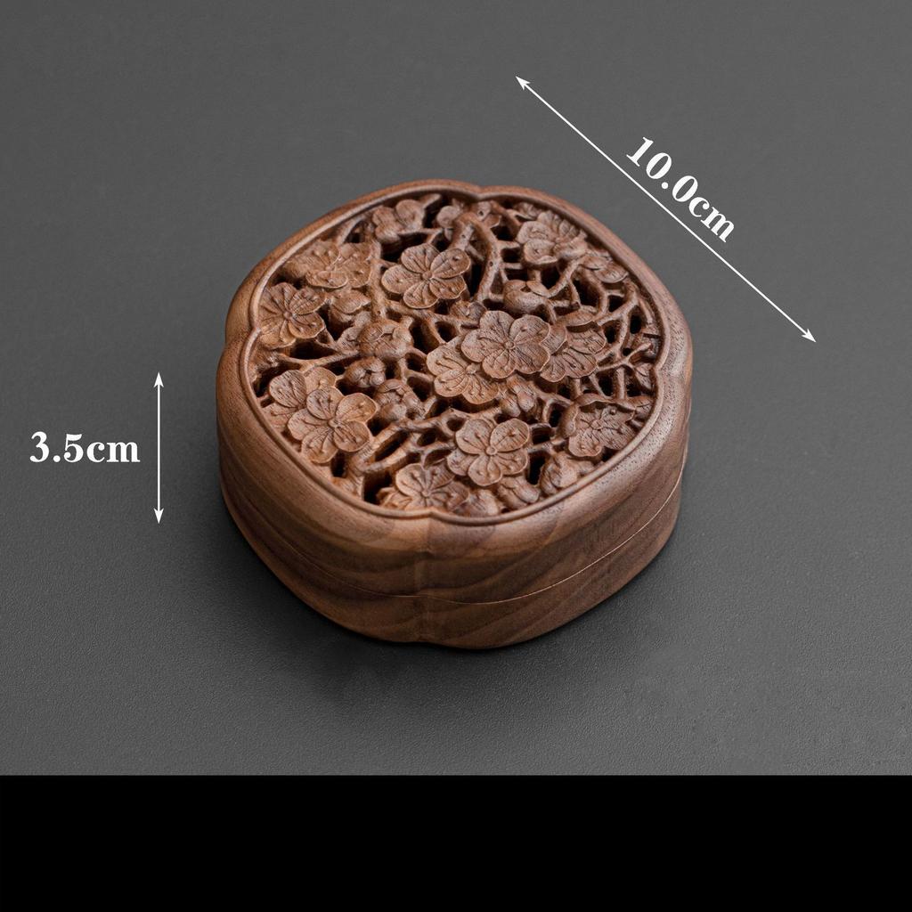 Black Walnut Hollow Incense Burner with Lid, Large Solid Wood Home Interior Aromatherapy Tea Ceremony Decoration
