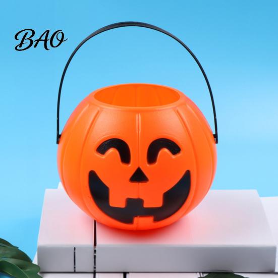 Spooky Gift Baskets Halloween Pumpkin Candy Bucket, Plastic Treat Holder with Handle, Portable Pails Party Favor Storage Container, Trick-or-Treat