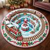 Holiday Welcome Rug for Entryway Round 3D Christmas Rug, Vortex Optical Illusion Area Santa Snowman Staircase Versatile Mat Depth Pattern, Non-slip