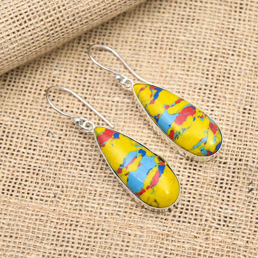 Мозаика Яшма Драгоценный камень Ювелирные изделия ручной работы Серьги из стерлингового серебра 925 пробы на Рождество