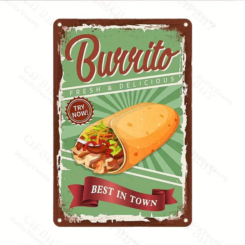 Rustic Aluminum Burrito Sign, UV Printed Wall Art. Vintage Style, Waterproof & Dustproof. Ideal for Indoor/Outdoor Home Decor.