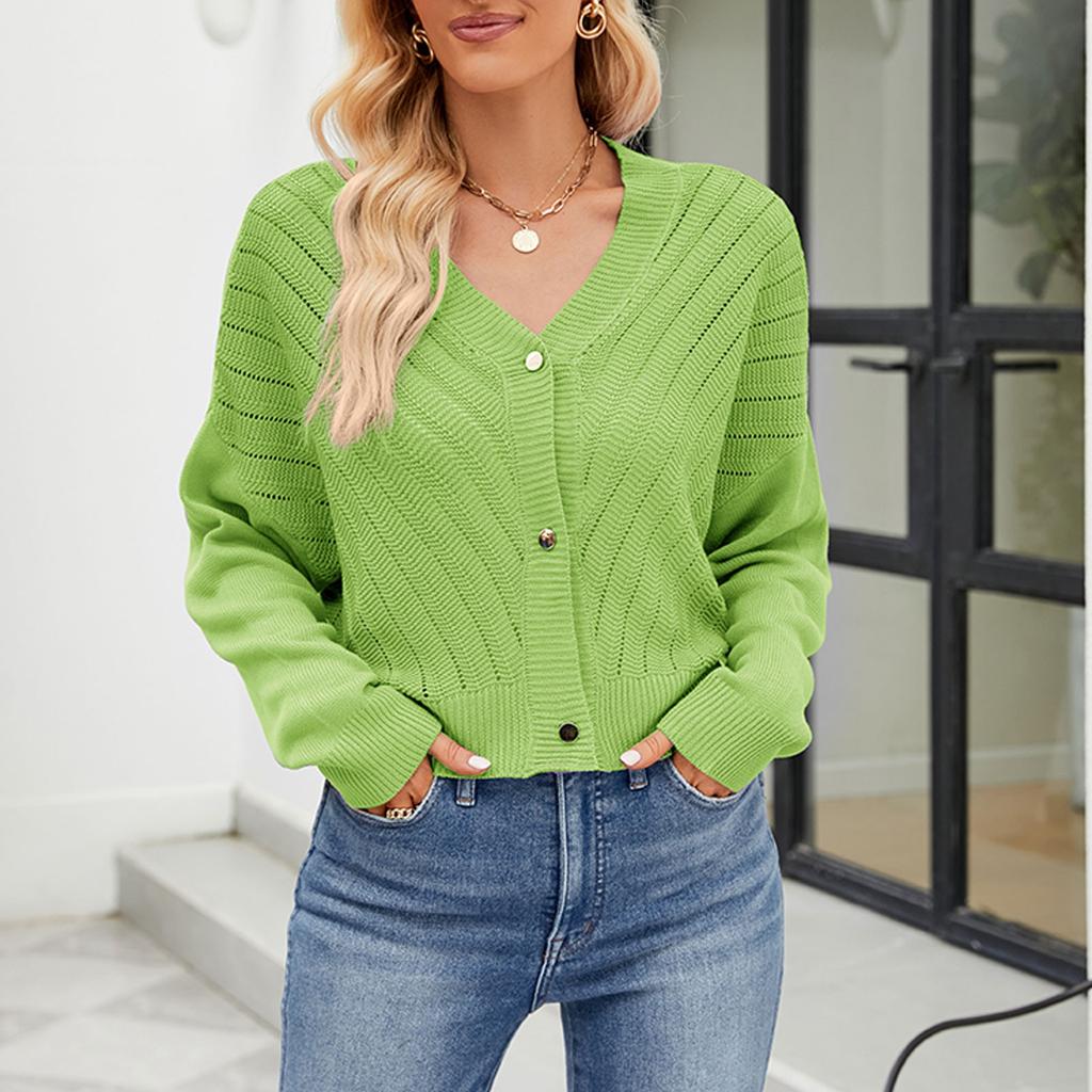 Женский модный вязаный кардиган с v-образным вырезом и свободным вязаным топом с длинными рукавами