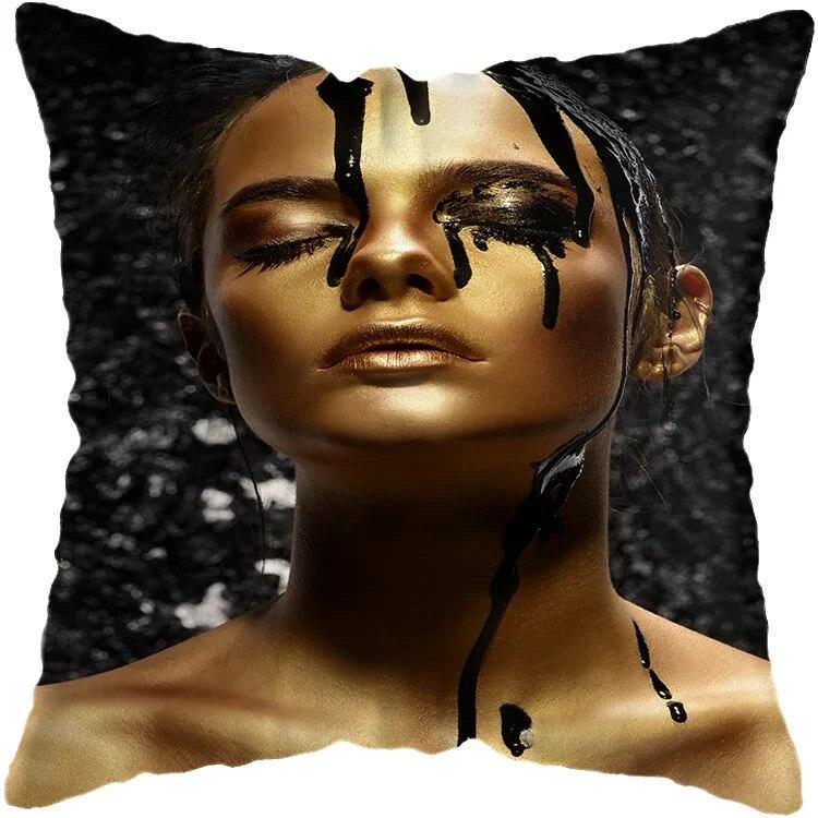 Наволочка для спальни, черно-золотая африканская женская подушка для гостиной, декоративная подушка