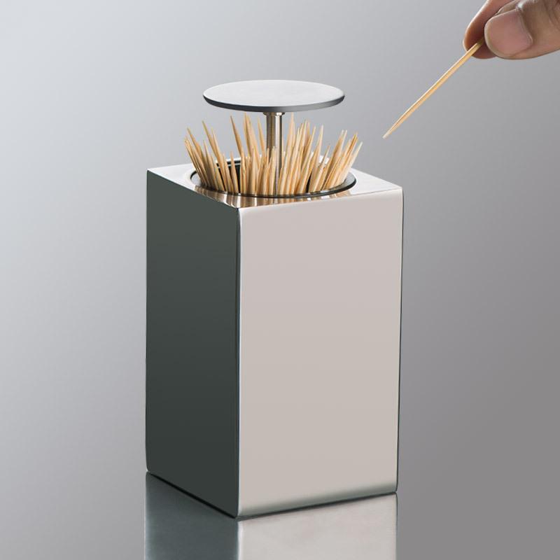 304 Stainless Steel Toothpick Holder Storage Box Press Bracket Automatic Spring Cover Cotton Swab Storage Box Home Decoration