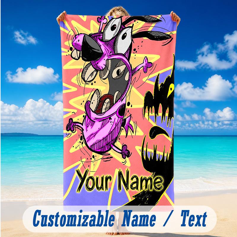 Beach Towel Custom Name Text, Quick Dry Large Towel For Beach HomeCourage the Cowardly Dog