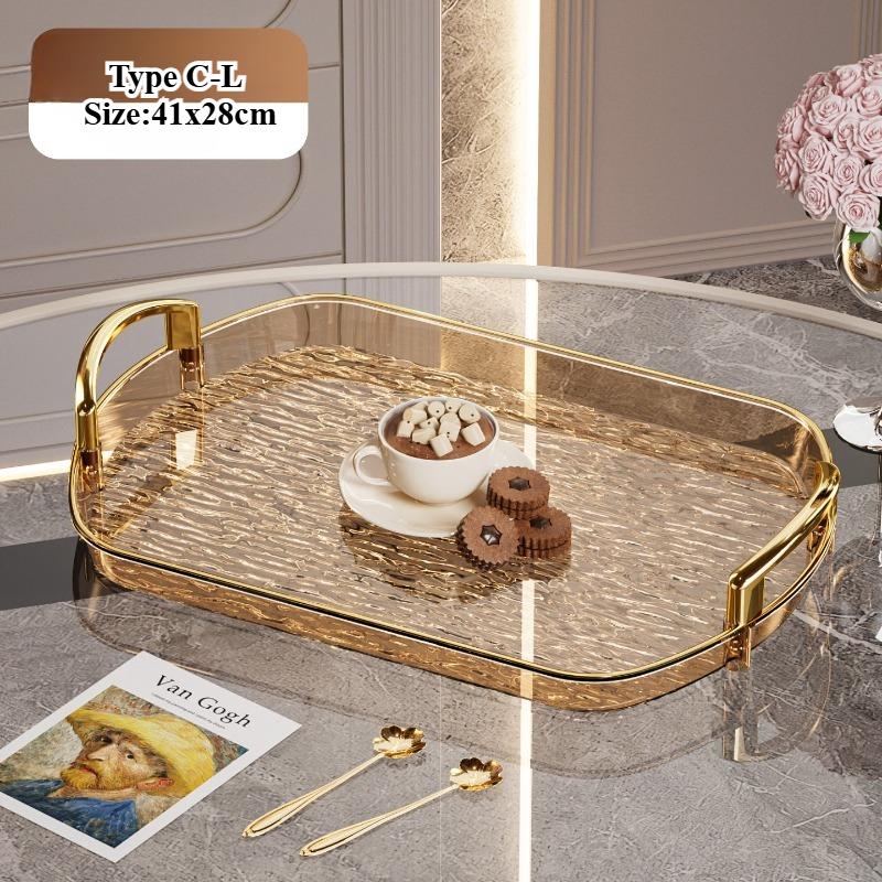 Прозрачный пластиковый поднос для подачи из материала ПЭТ с ручками Универсальная тарелка для подачи блюд, чая для дома, ресторана, кафе Декор