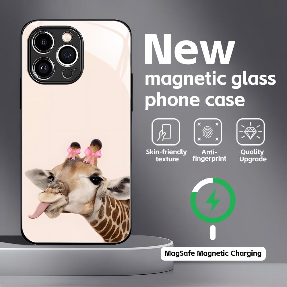 Cute giraffe Phone Case For iPhone17 16 15 14 13 12 11 X XR XS 8 Plus Mini Pro Max Glass Magnetic Case