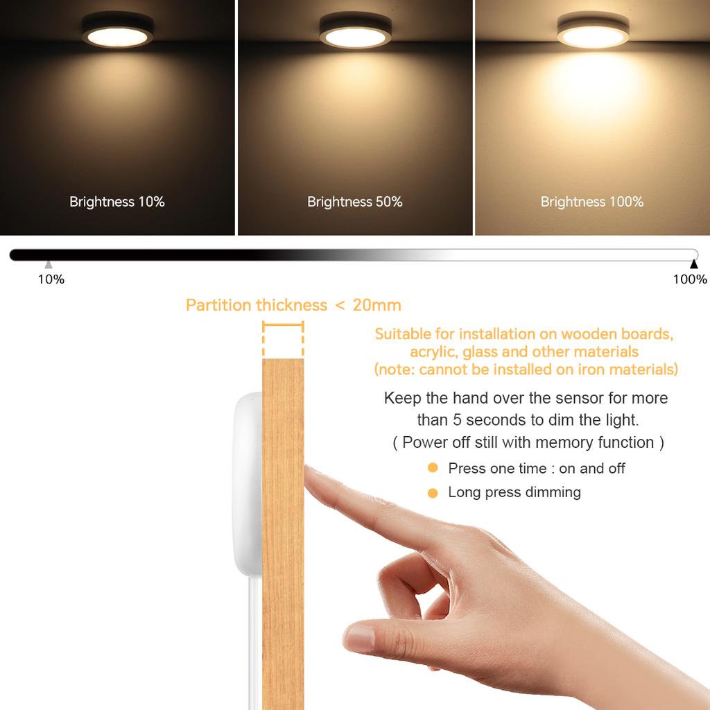 Ultra-Thin 5W LED Ceiling Panel Lights Dimmable Touch Sensor Cabinet Light For Closet, Display Shelf, Cabinet
