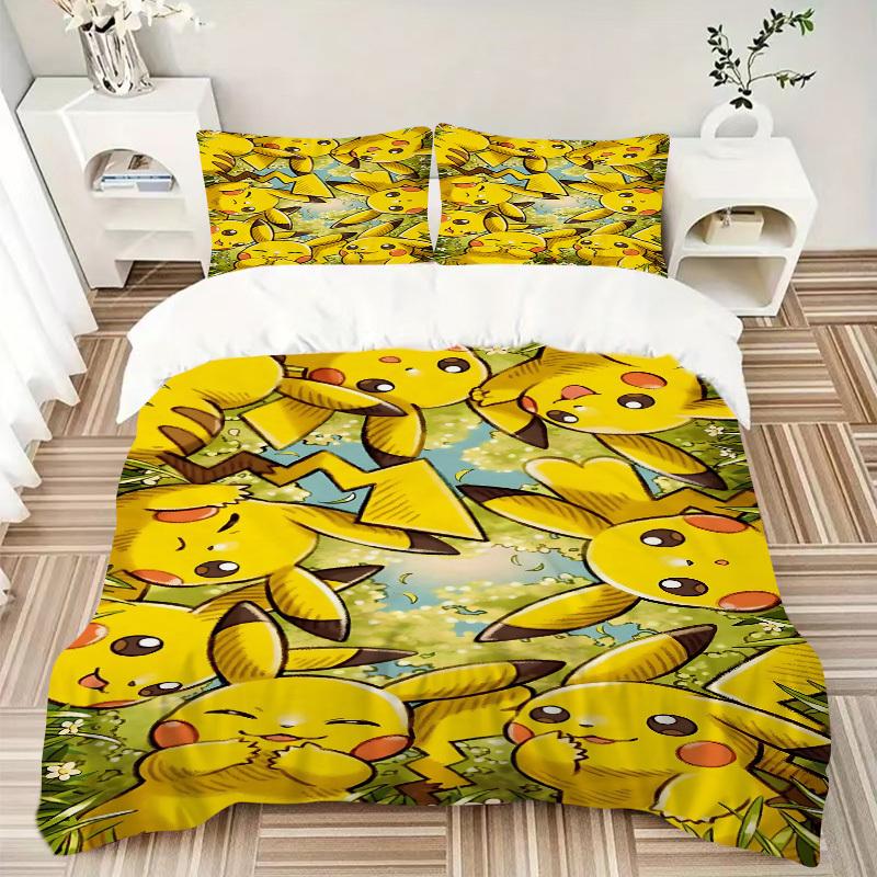 3pcs Pikachu Duvet Cover Set,  Includes 1 Duvet Cover and 1/2 Pillowcases (No Insert) yy251104227