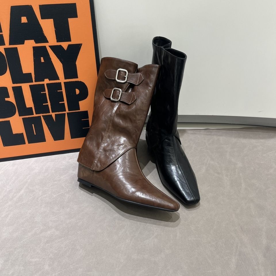 Осень-зима 2025 новые ботфорты на высокой платформе в европейском и американском стиле, рыцарские ботинки, женские ботинки с отстегивающимся голенищем, с острым носком