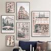 Галерея португальской художественной печати Магазин розовых цветов Архитектура Настенные картины Домашний декор Нейтральные цвета Европейский туристический плакат Холст Фреска