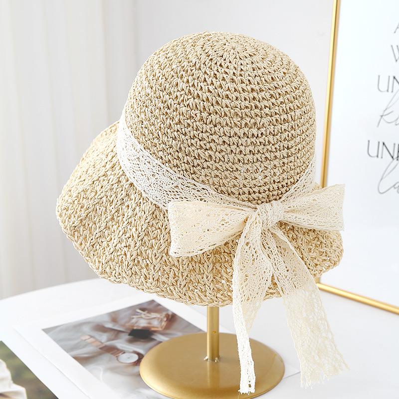 Новая кружевная шляпа-ведро Женская летняя приморская пляжная французская соломенная шляпа Солнцезащитная шляпа от солнца