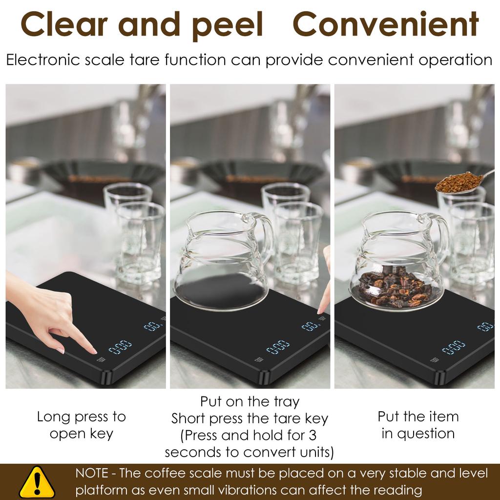 Digital Kitchen Scale with Timer 3kg/0.1g Espresso Coffee Making Mini Food Weight Scale High Precision Measures Rechargeable