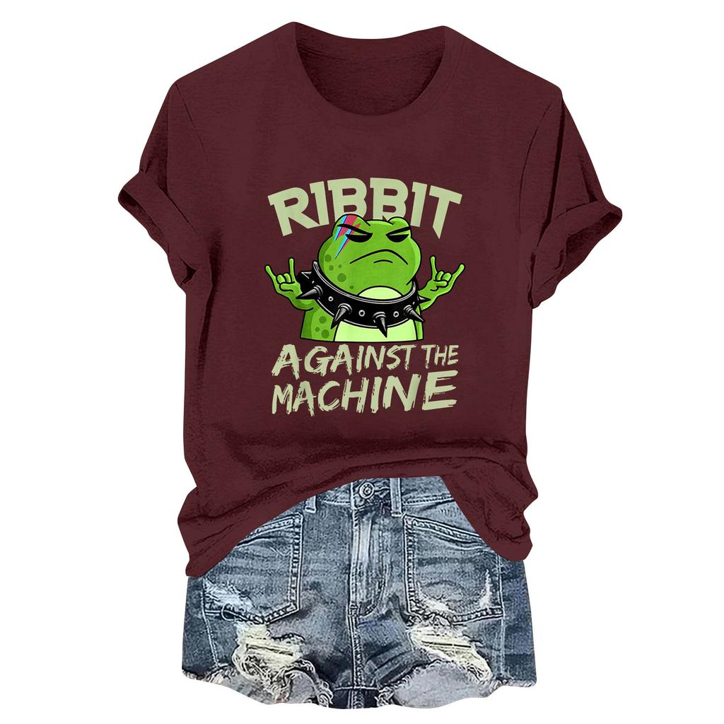 Женская модная повседневная футболка-пуловер с принтом, круглым вырезом и короткими рукавами