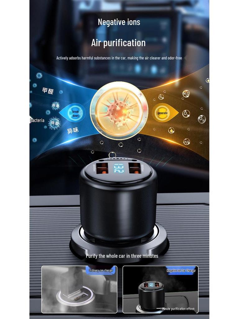 Dual USB Car Charger with Fast Charging & 200W Negative Ion Air Purifier