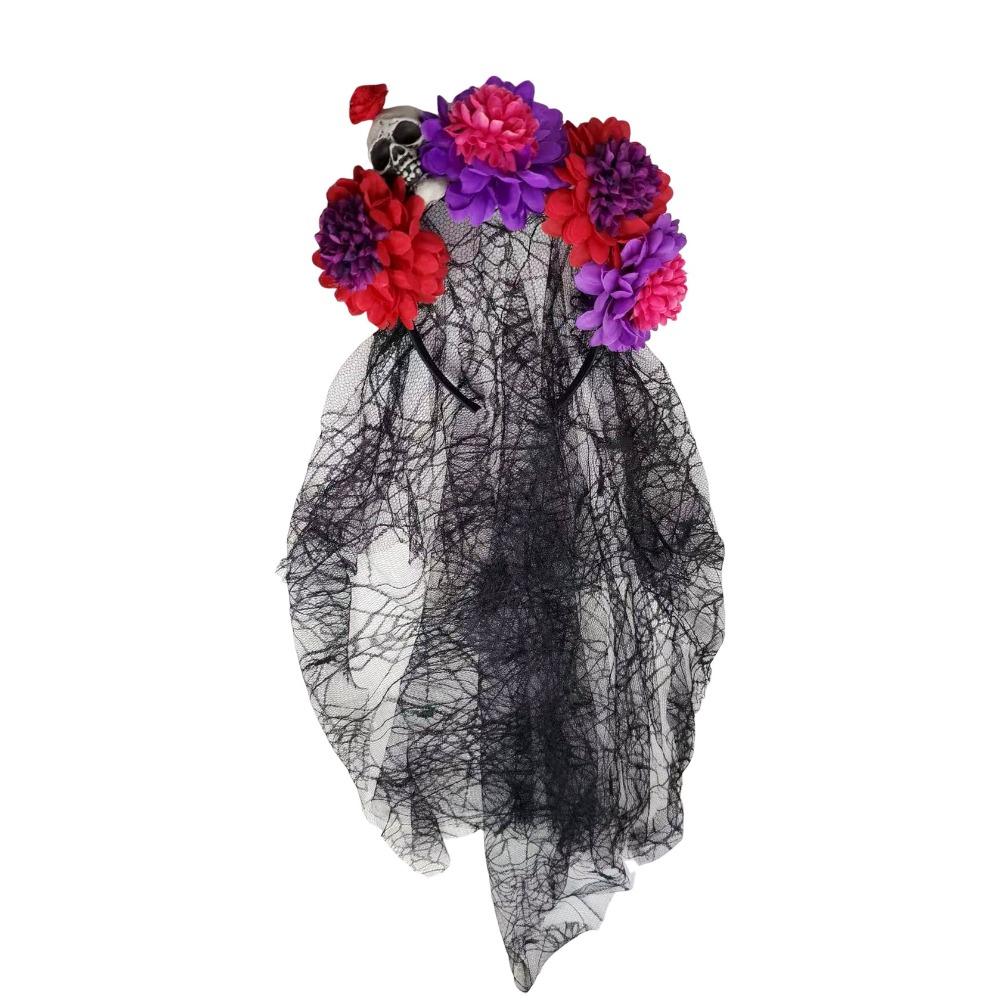 Floral Halloween Skull Hair Hoop Artificial Flower Festive Costume Headwear Cosplay Events