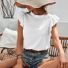 Spring Summer Ruffle Tank Top Sweet Round Neck Solid Color Women's Shirt Blouses
