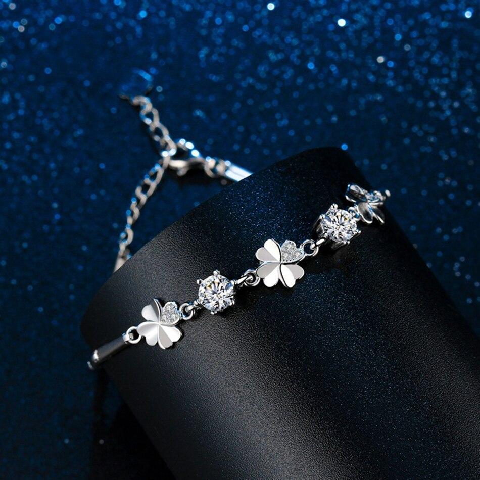 Роскошный четырехлистный клеверный браслет из настоящего серебра 925 пробы с муассанитом для женщин, прошедший бриллиантовый тест