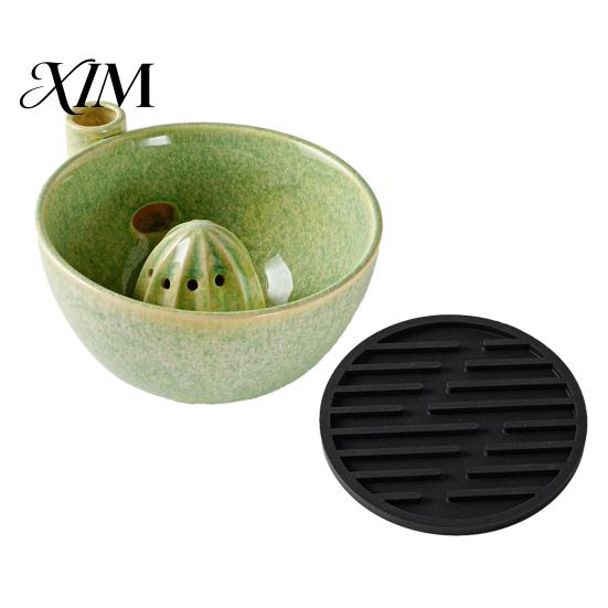 Portable Bowl for Camping Berry Swirl Draining with Silicone Pad, Ceramic Retro Kiln Kitchen Gadget Fruit Cleaning Fired Colander, Compact Strainer