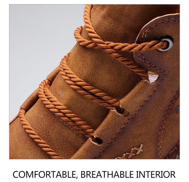 Мужские осенние короткие ботинки: Высокие кожаные туфли с плоским дном для работы на открытом воздухе. Кроссовки Cross border большого размера.