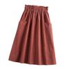 Женская повседневная юбка, эластичная юбка трапециевидной формы с высокой талией и большим подолом, однотонная юбка-миди с декоративными карманами и пуговицами