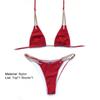 Women Metal Chain Lacing Halter Bra Swimsuit Bikini Triangle Underwear Set for Swimming