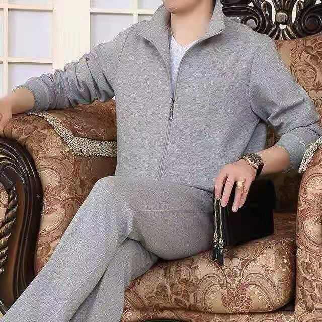 Мужской утепленный повседневный спортивный костюм для людей среднего и пожилого возраста - плюс бархат, из двух частей, большой размер, весна и осень