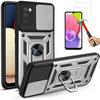 Protective Case - PROSHOP - for Samsung A02S - Silver - Hard Army Style - 2 Tempered Glasses