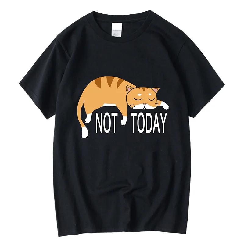 Летняя мужская футболка высокого качества 100% хлопок забавный ленивый кот принт повседневные крутые свободные футболки с круглым вырезом с графикой для мужчин топы