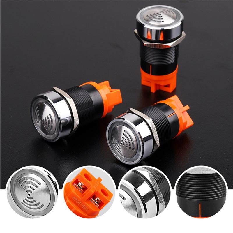 B97A-22Mm Red Flashing High Decibel Waterproof IP65 Buzzer Brass Chrome Plating LED Buzzer Intermittent Flash
