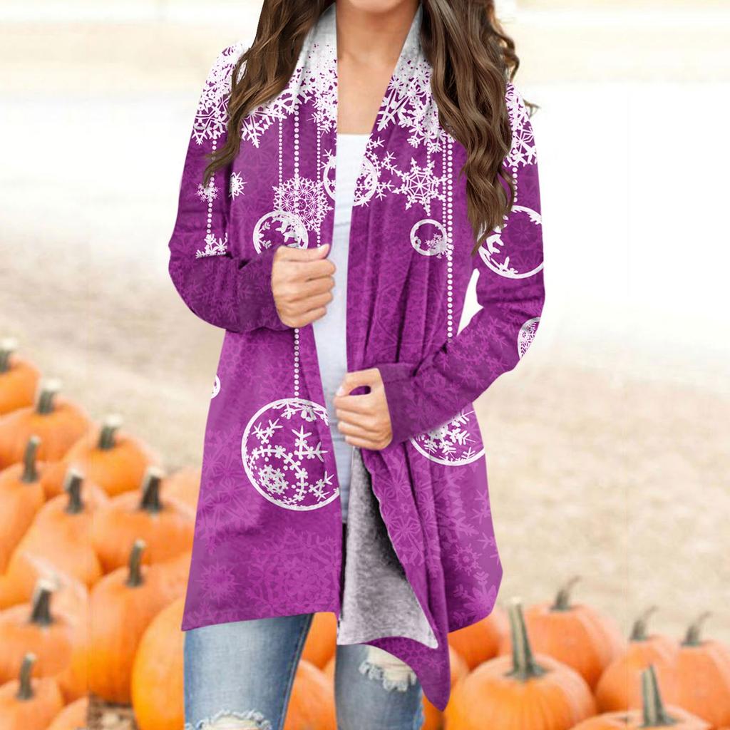 Женская модная рождественская куртка с принтом, повседневный кардиган с длинным рукавом, пальто