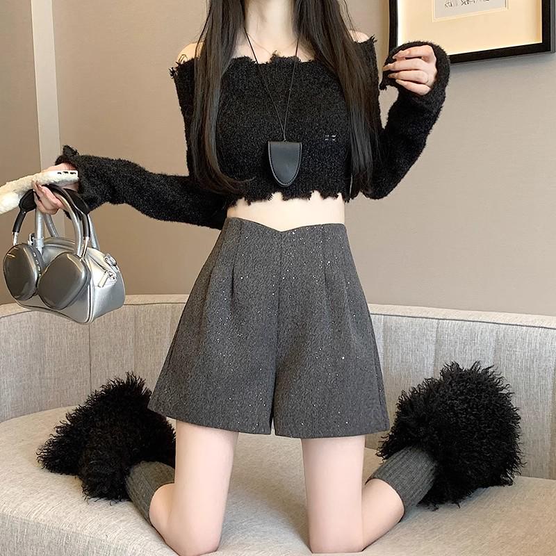 Женские шорты из твида с блеском, с высокой посадкой и широкими штанинами - Мода Осень/Зима 2025
