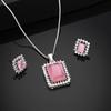 Designer Square Pendant Set with Rhodium Plated CZ and Mint Pink for Women