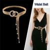 Adjustable Bling Waistband Sparkle Tassels Rhinestone Chain Belt O-Ring Crystal Waist Belt