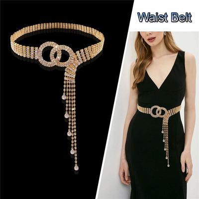 Регулируемый Блестящий Пояс Блестящие Кисточки Цепочка из Стразов Пояс с Кольцом Кристальный Пояс