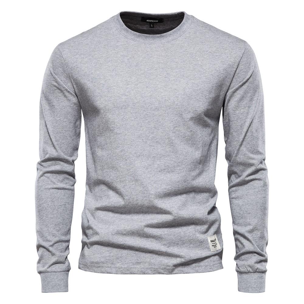Autumn Trendy Long-Sleeved New European Size Men'S Solid Color Long-Sleeved Top High Street Men'S Hong Kong Style With Pure Cotton T-Shirt