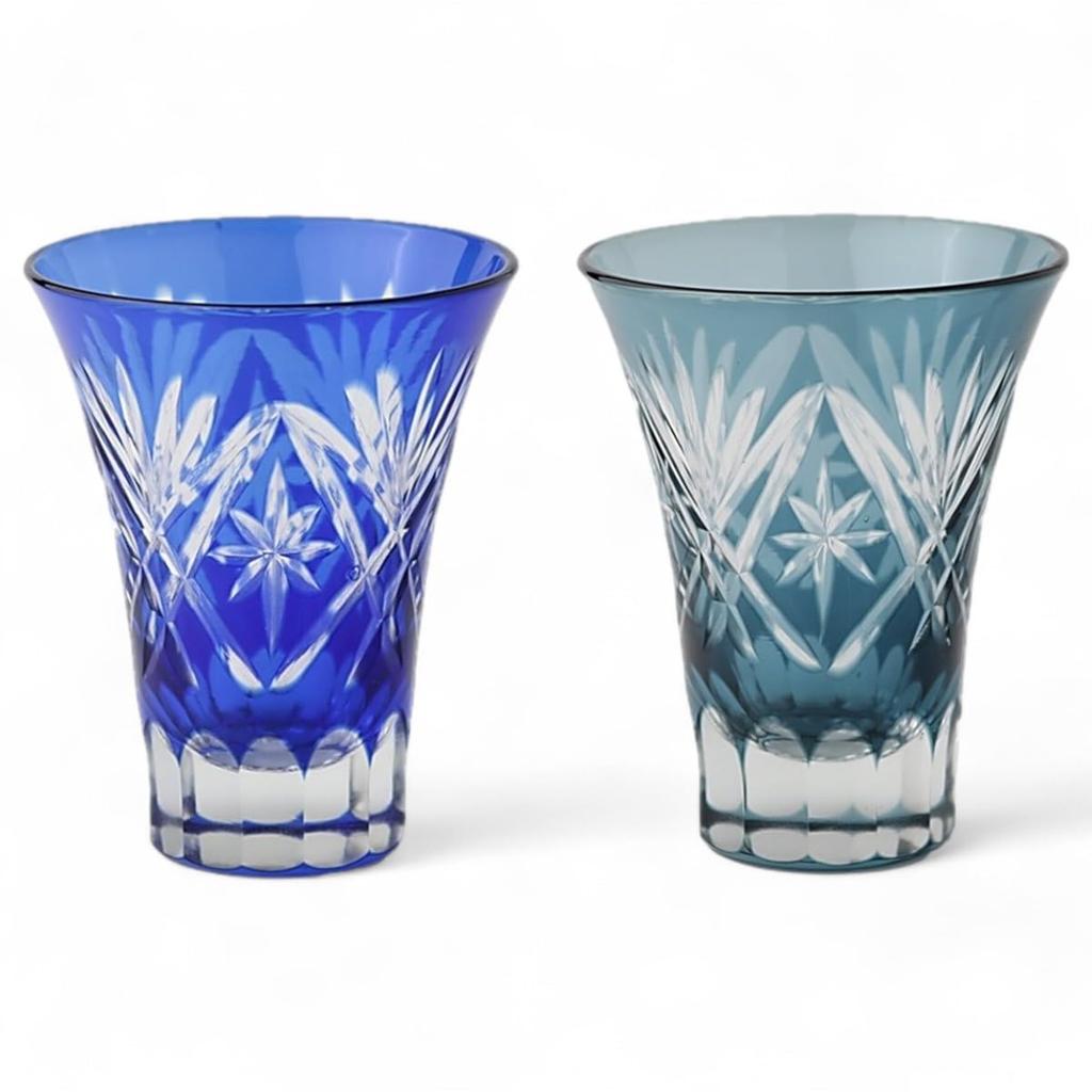 Mizukage Kiriko Pair of Glasses for Cold Diameter X Star Fan Blue Ink Bisho Current Model J-kitchens Sake, 6.2 7.8cm, 60cc, & Blue, Style,