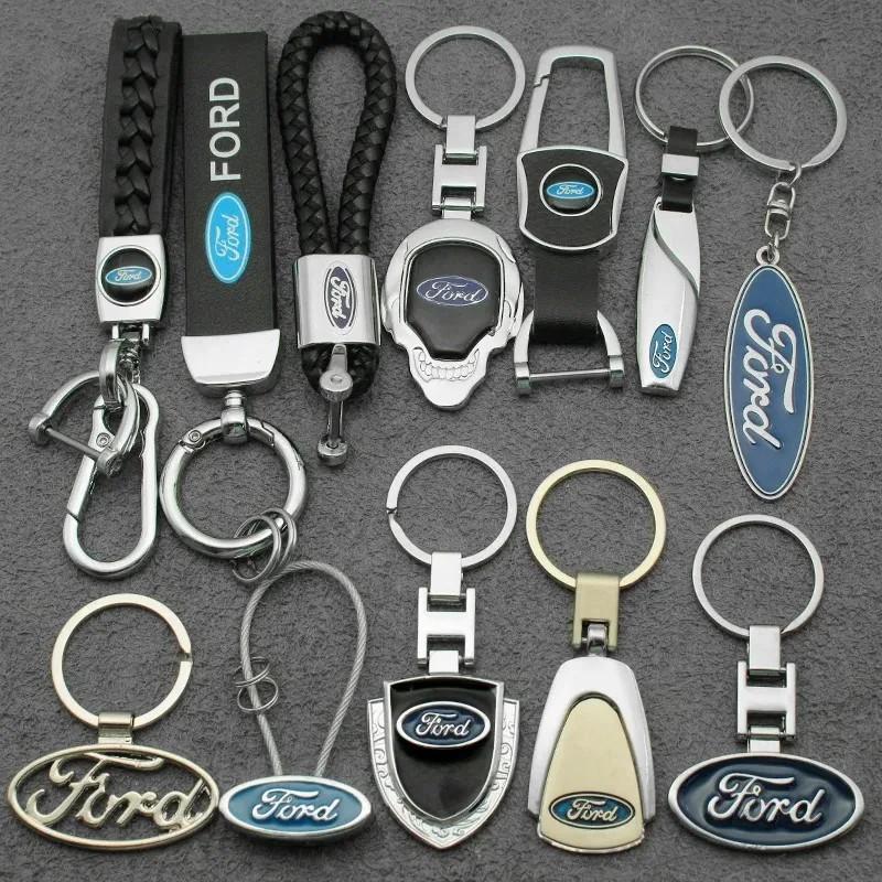 TVEI7 3DMetal/Leather Car Keychain Badge Emblem For Ford Fiesta Focus MK2 Mondeo Kuga Galaxy C-Max S-Max Key Chain Rings Accessories